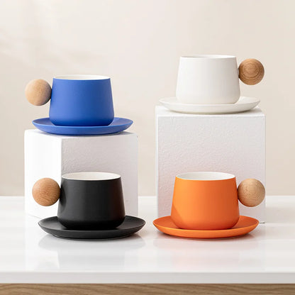 Ensemble tasse et soucoupe à café en céramique Tasses à expresso Poignée en bois de luxe léger Tasse à thé l'après-midi Tasses originales pour femmes Cadeaux de couple