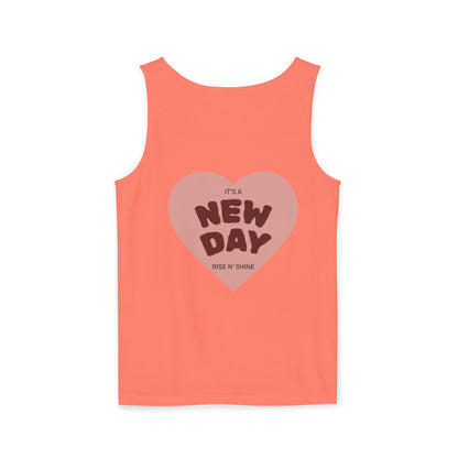 Tank Top — Floral Fashion Figure Front & "It's a New Day" Heart Back Graphic