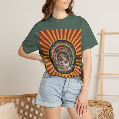 Sunburst Mandala T-shirt | Retro Radiant Spiral Graphic