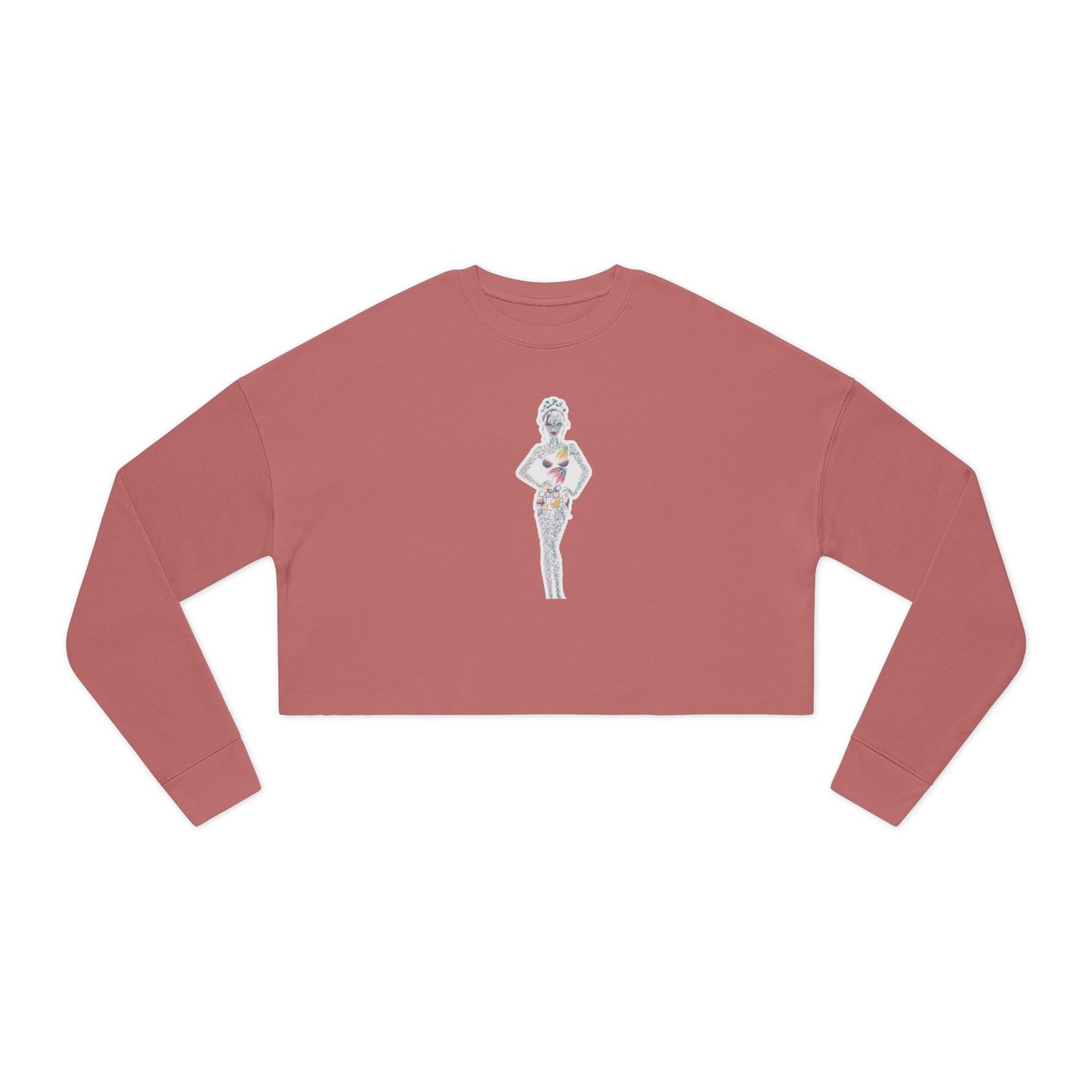 Cropped Sweatshirt — 'New Day' Heart Graphic with Retro Femme Illustration
