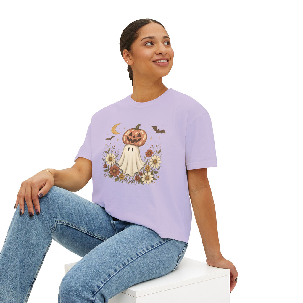 Halloween Pumpkin Ghost Floral Boxy Tee
