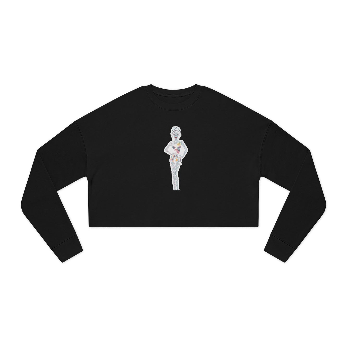 Cropped Sweatshirt — 'New Day' Heart Graphic with Retro Femme Illustration