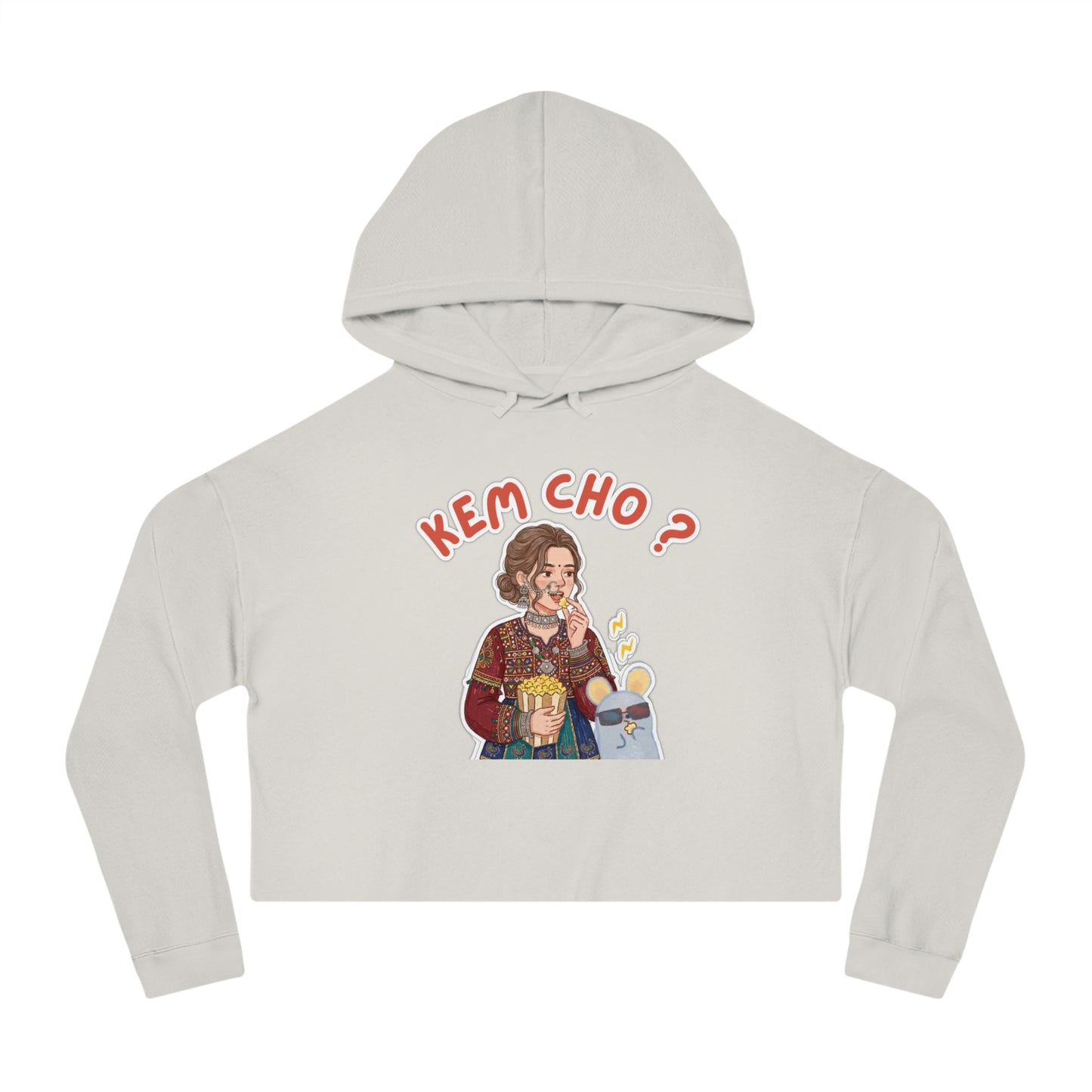 Cropped Hoodie — 'Kem Cho?' Gujarati Girl Illustration, Fun Ethnic Indian Style