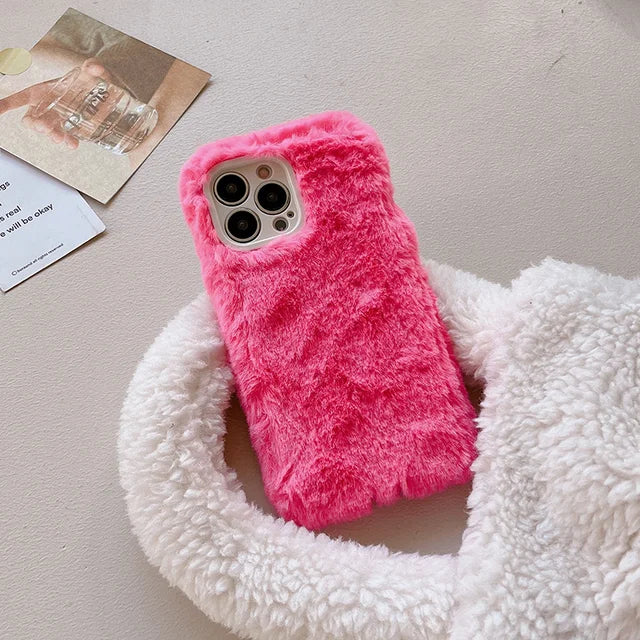 Coque de téléphone Ottwn Candy Color Warm Furry pour iPhone 11 12 13 Pro Max 14 Pro Max 14Plus Protection d'objectif d'appareil photo Housse arrière en TPU souple