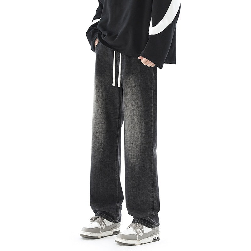 Jeans Men Casual Loose Straight Leg High-Waisted Light Color Long Pants Male