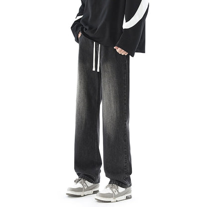 Jeans Men Casual Loose Straight Leg High-Waisted Light Color Long Pants Male
