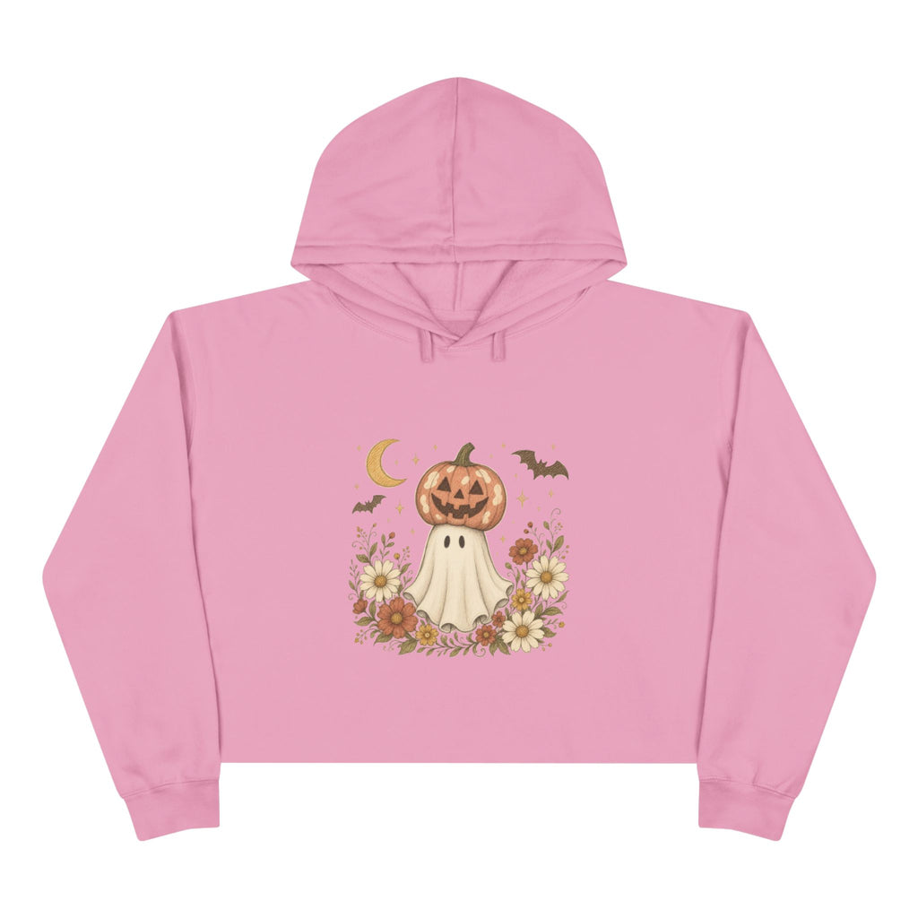 Autumn Pumpkin Ghost Crop Hoodie — Cute Halloween Crop Top Hoodie