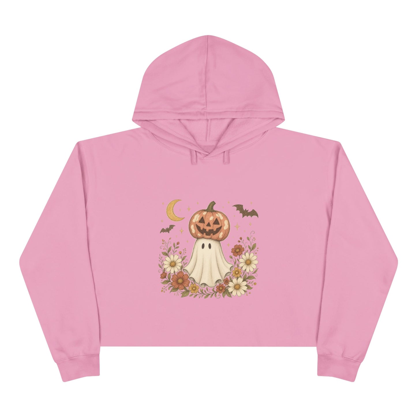 Autumn Pumpkin Ghost Crop Hoodie — Cute Halloween Crop Top Hoodie