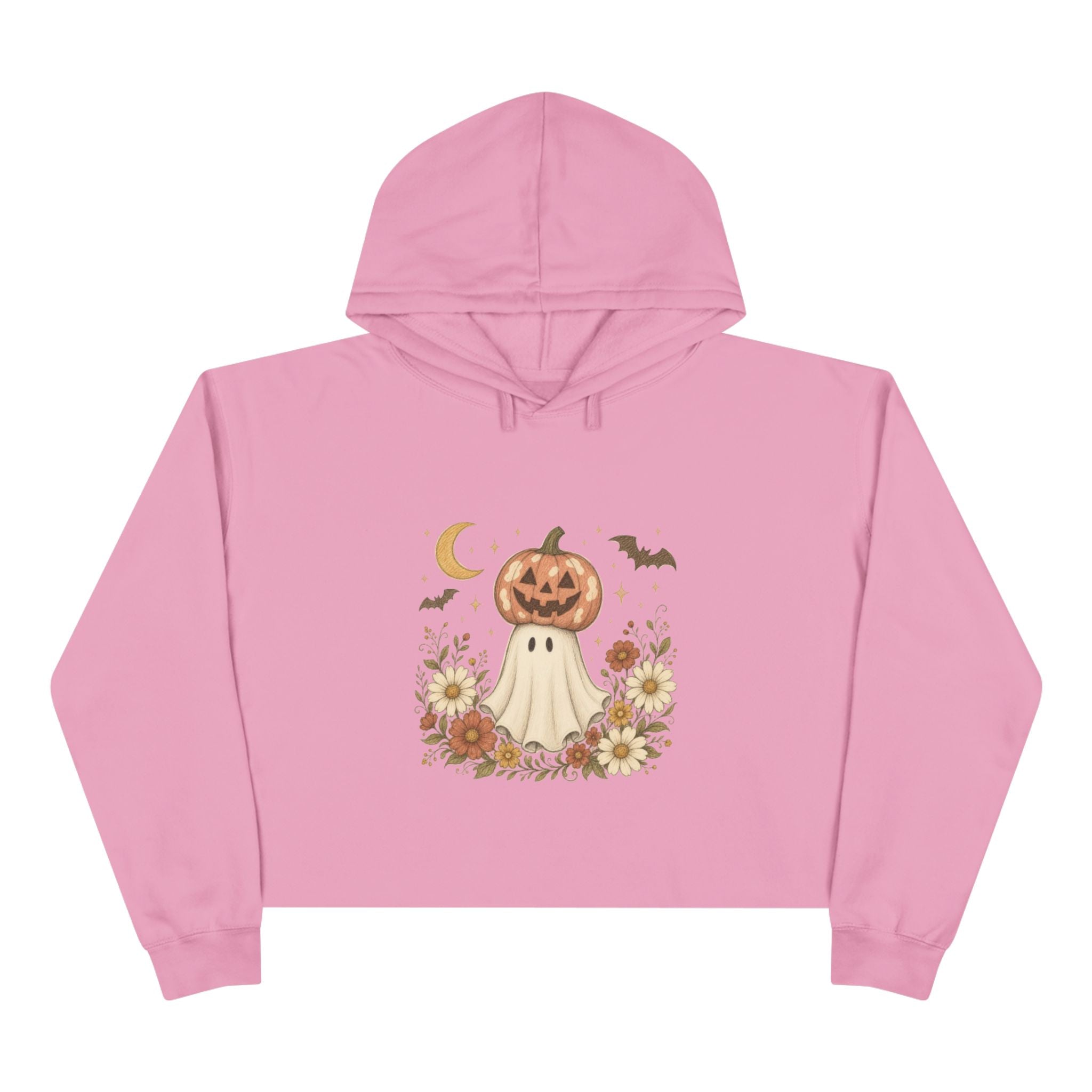 Autumn Pumpkin Ghost Crop Hoodie — Cute Halloween Crop Top Hoodie