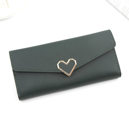 Long plain heart-shaped leather wallet with multiple card slots buckle wallet large capacity hand-held bag