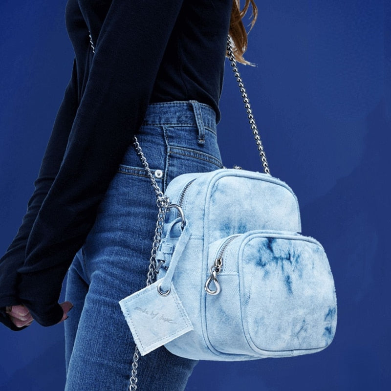 BTS Art Backpack Personality Student Shoulder Bag Tie-Dye Denim Handbag