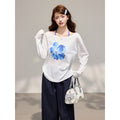 Long Sleeve Cardigan for Women,  Two-Piece Set with Floral Print, Tencel Chiffon Off-Shoulder Top