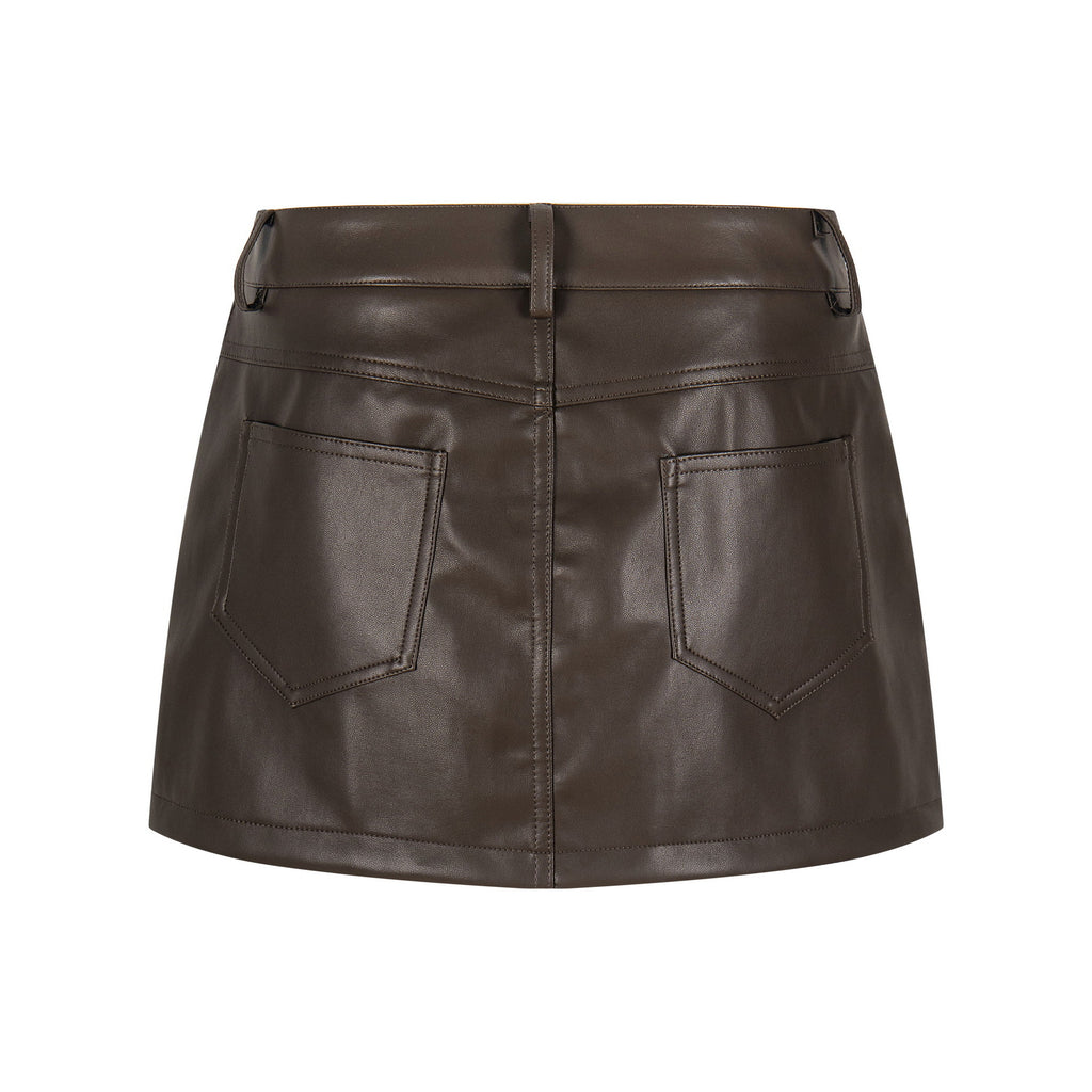 Mini-jupe en similicuir taille haute amincissante anti-flash streetwear