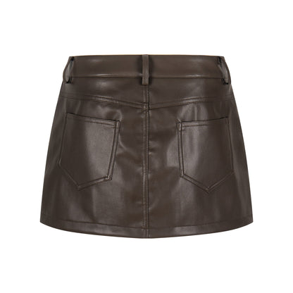 Faux Leather Mini Skirt High Waist Slimming Anti-Flash Streetwear