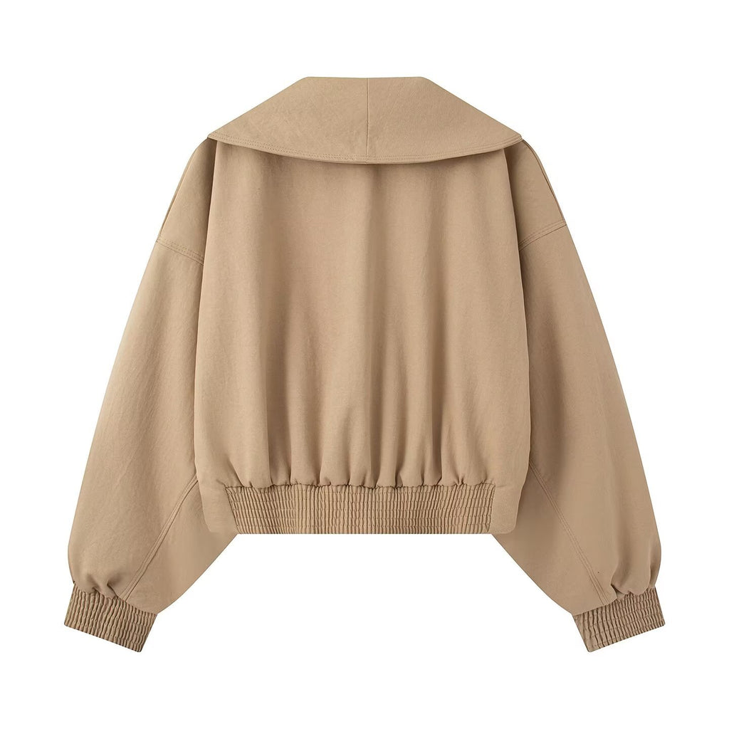 Veste courte décontractée à revers polyvalente et à manches longues