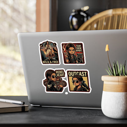 Rebel Outcast Kiss-Cut Vinyl Sticker Set — 'Wild & Free' & 'Tear Them Apart' Retro Badass Decals