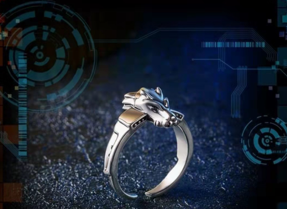 Bague Digimon classique, épée Tyrannomon, Metal Garurumon, Anime, Bagues de couple en argent thaïlandais pour hommes et femmes