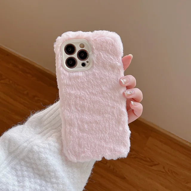Coque de téléphone Ottwn Candy Color Warm Furry pour iPhone 11 12 13 Pro Max 14 Pro Max 14Plus Protection d'objectif d'appareil photo Housse arrière en TPU souple