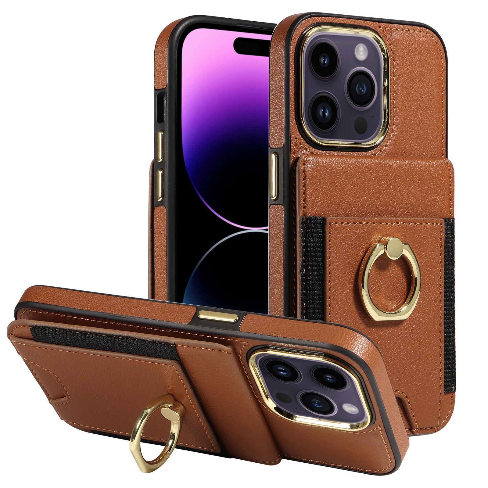 Convient pour la coque arrière d'iPhone 15 Pro, l'étui portefeuille pour Apple 14, le nouvel étui de protection en cuir avec anneau pour iPhone 13.
