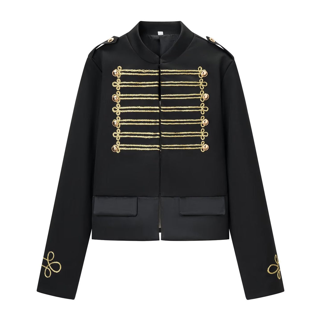 Stand up collar long sleeved knotted short jacket