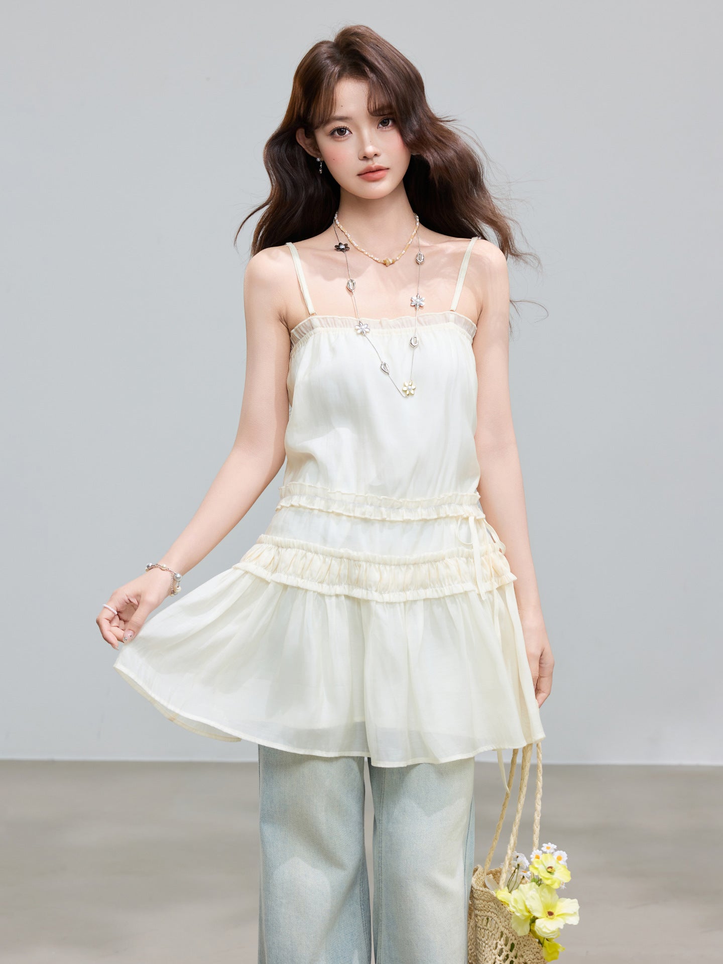Lyocell Lace Trimmed Strap Dress Summer Design Layering Sleeveless Dress