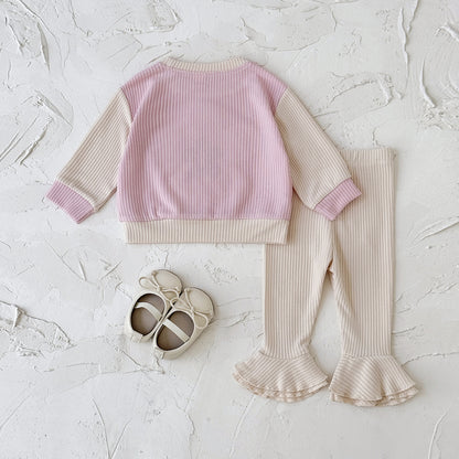 Sweatshirt set with flower patch embroidery and petal shaped pant legs