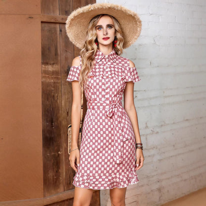 Off shoulder ruffled lace up dress for women