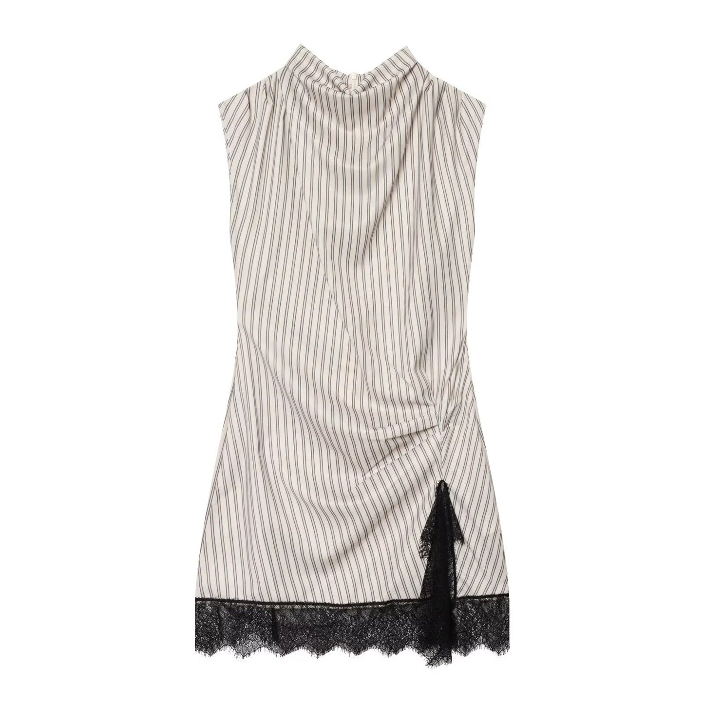 French striped lace patchwork mini dress