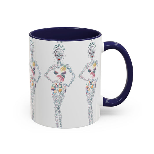 Fashion Illustration Accent Coffee Mug - Chic Floral Dress Sketch (11/15oz)
