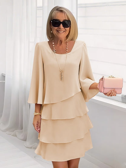 Loose solid color round neck dress