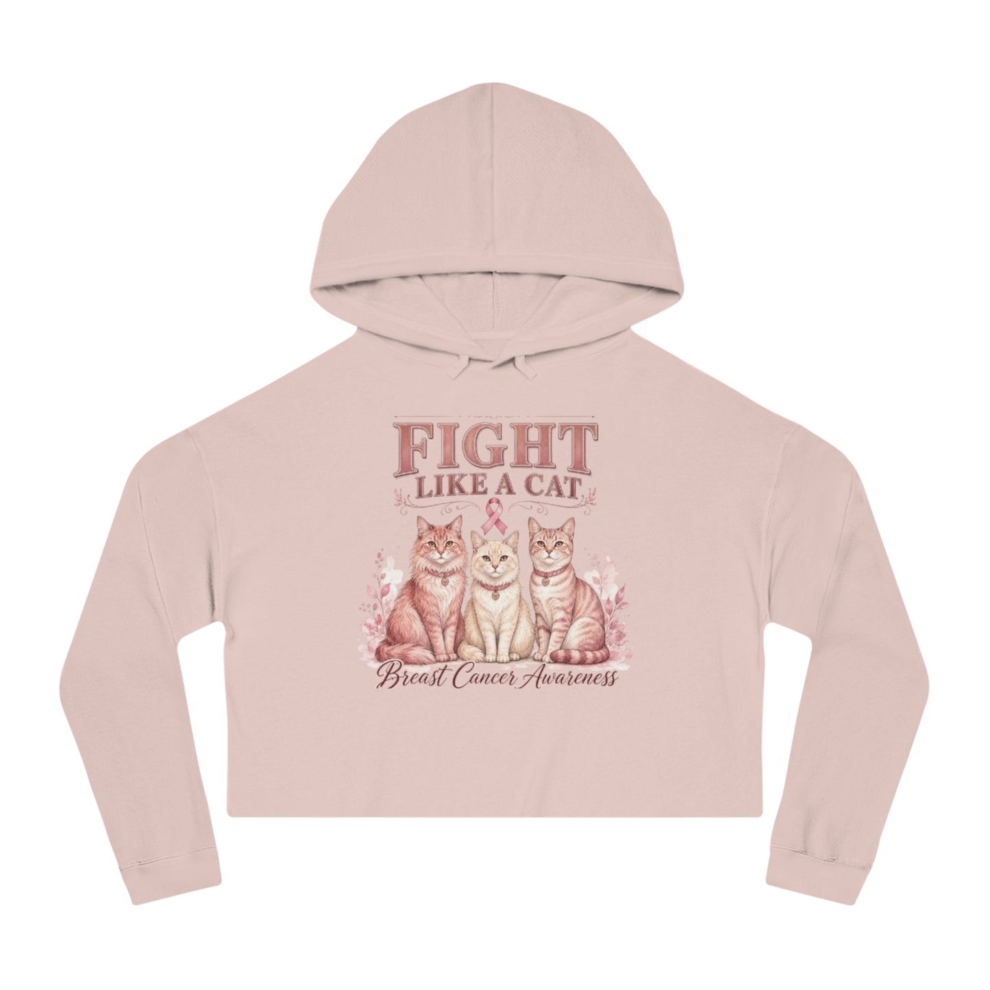 Fight Like a Cat Cropped Hoodie — Breast Cancer Awareness Women’s Sweatshirt