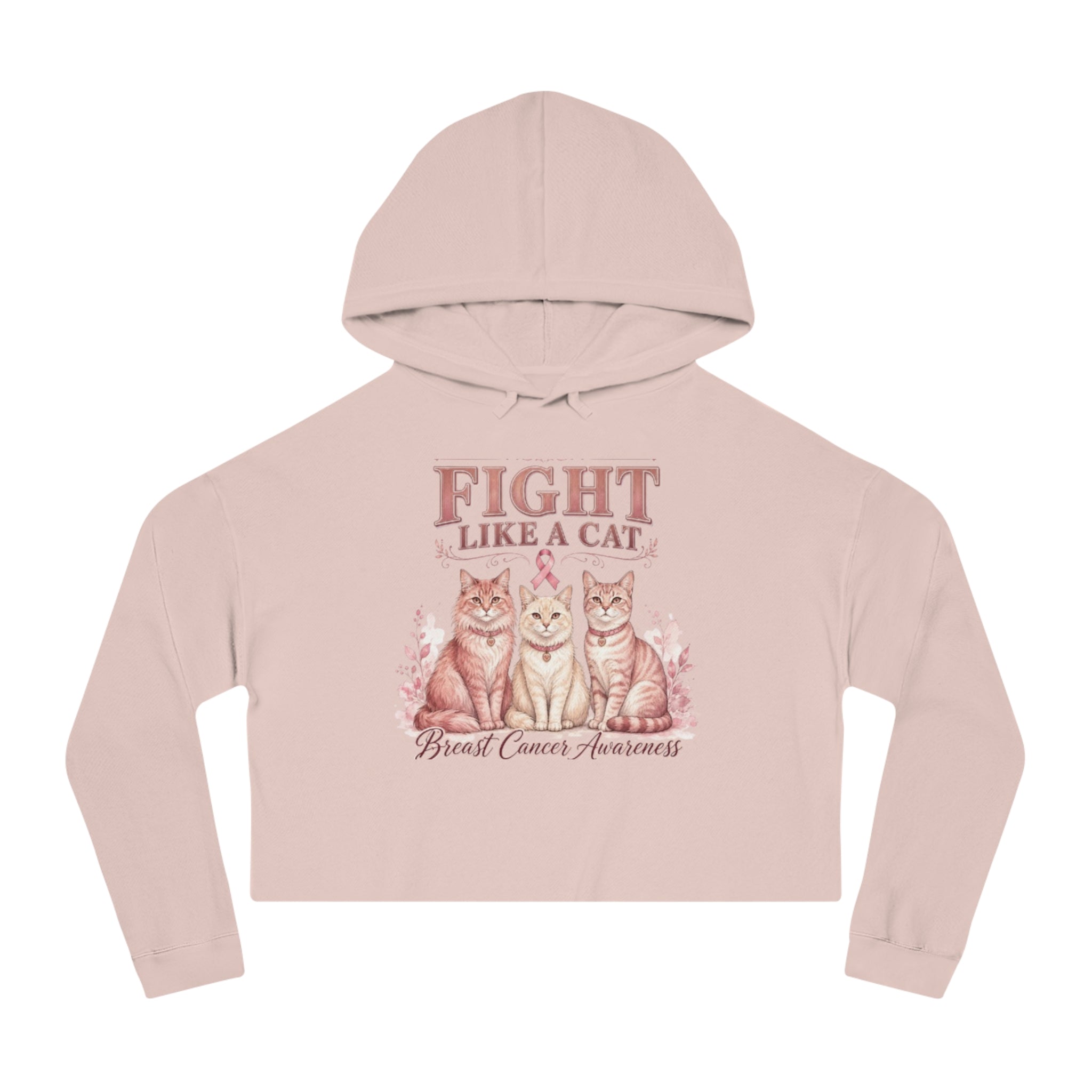 Fight Like a Cat Cropped Hoodie — Breast Cancer Awareness Women’s Sweatshirt