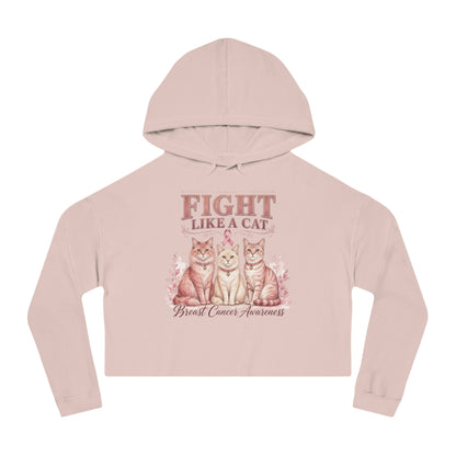 Fight Like a Cat Cropped Hoodie — Breast Cancer Awareness Women’s Sweatshirt