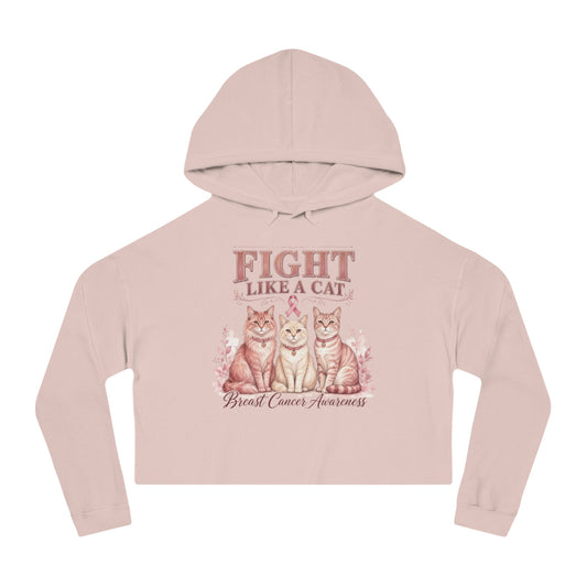Fight Like a Cat Cropped Hoodie — Breast Cancer Awareness Women’s Sweatshirt