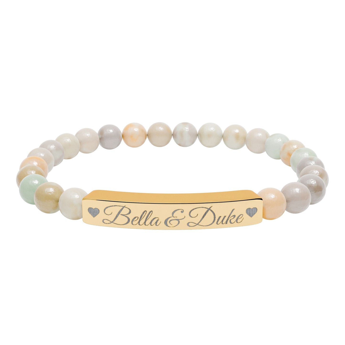 Engravable Natural Stone Bar Bracelet — Personalized Stretch Beaded Bracelet (e.g., "Bella & Duke")