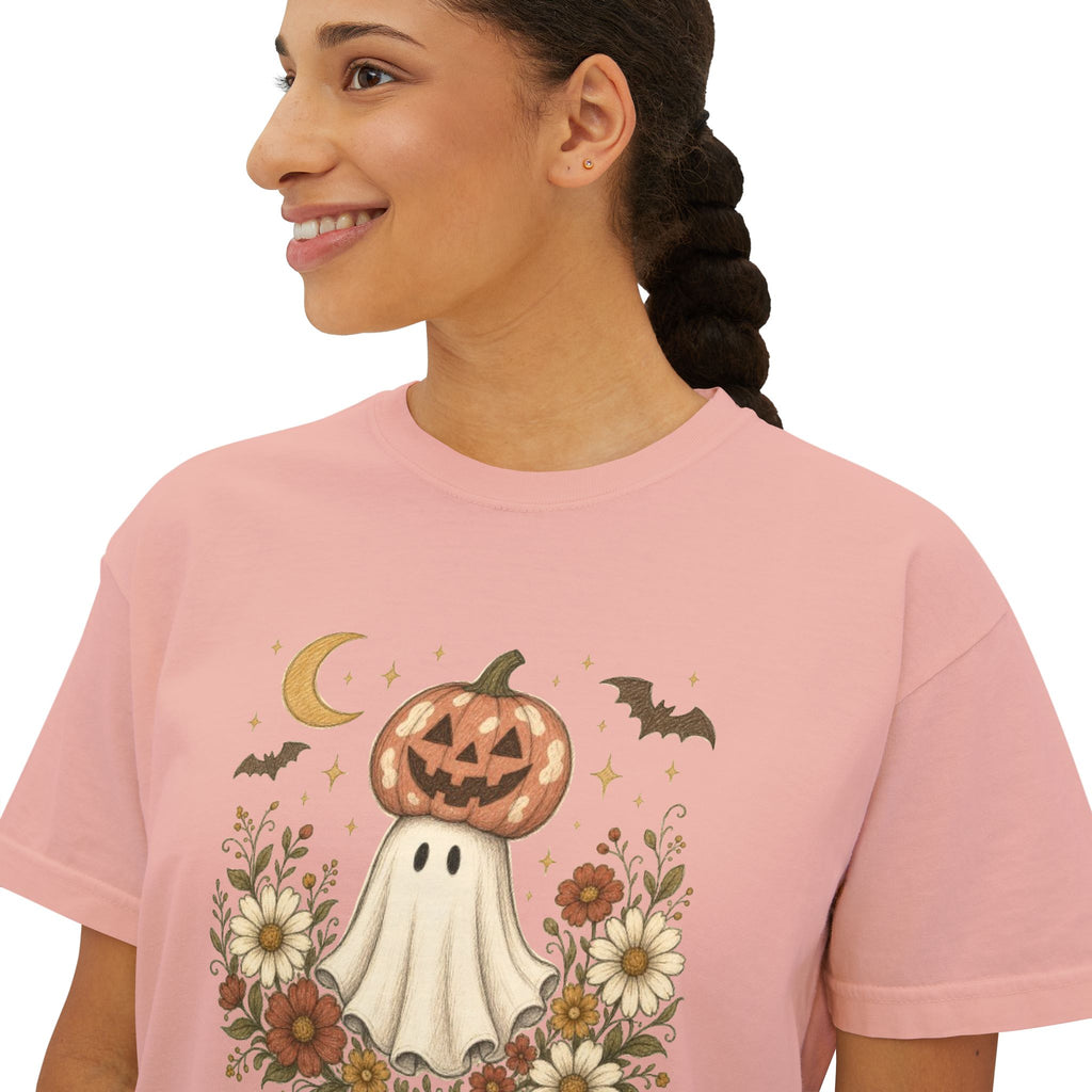 Halloween Pumpkin Ghost Floral Boxy Tee