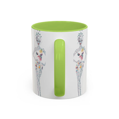 Fashion Illustration Accent Coffee Mug - Chic Floral Dress Sketch (11/15oz)