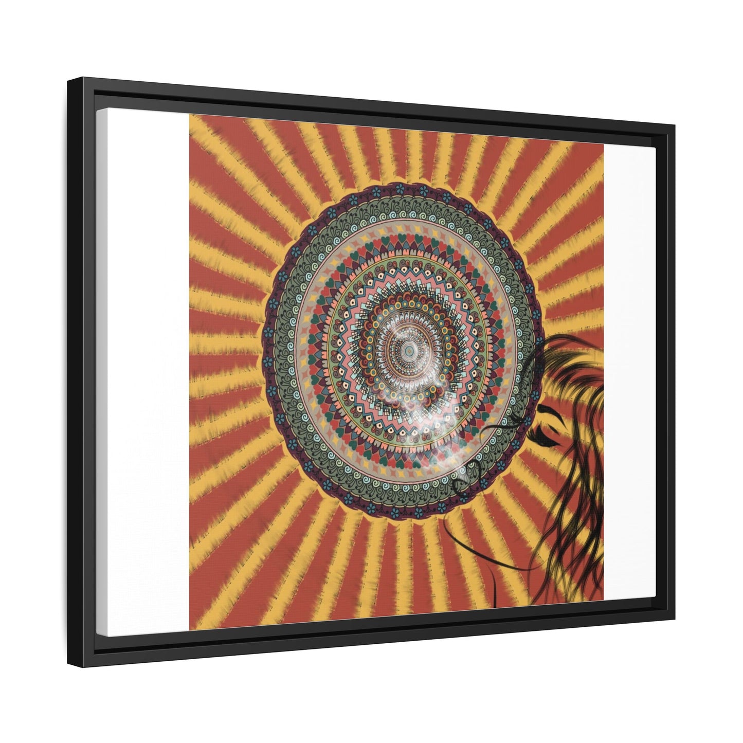 Psychedelic Mandala Sunburst Matte Canvas Framed