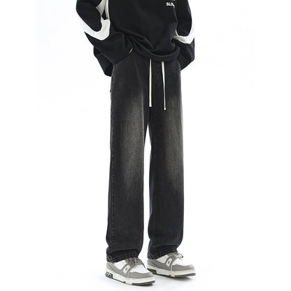Jeans Men Casual Loose Straight Leg High-Waisted Light Color Long Pants Male