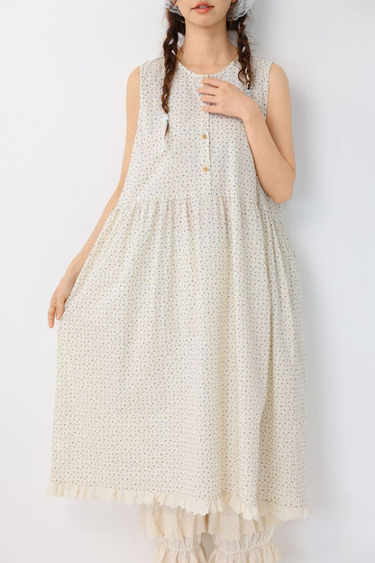 Loose floral round neck sleeveless vest dress