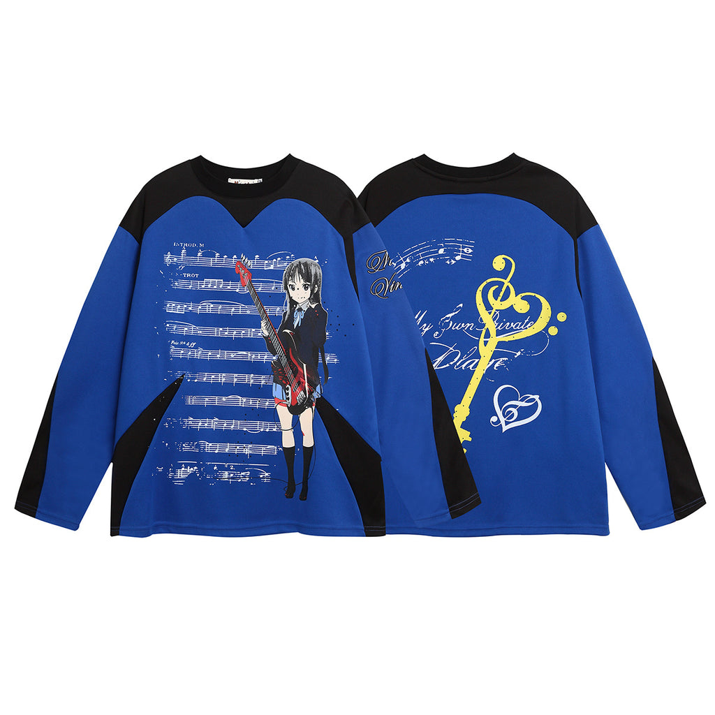 Anime retro color matching sports pullover sweater
