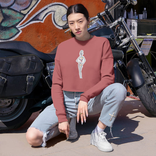 Cropped Sweatshirt — 'New Day' Heart Graphic with Retro Femme Illustration