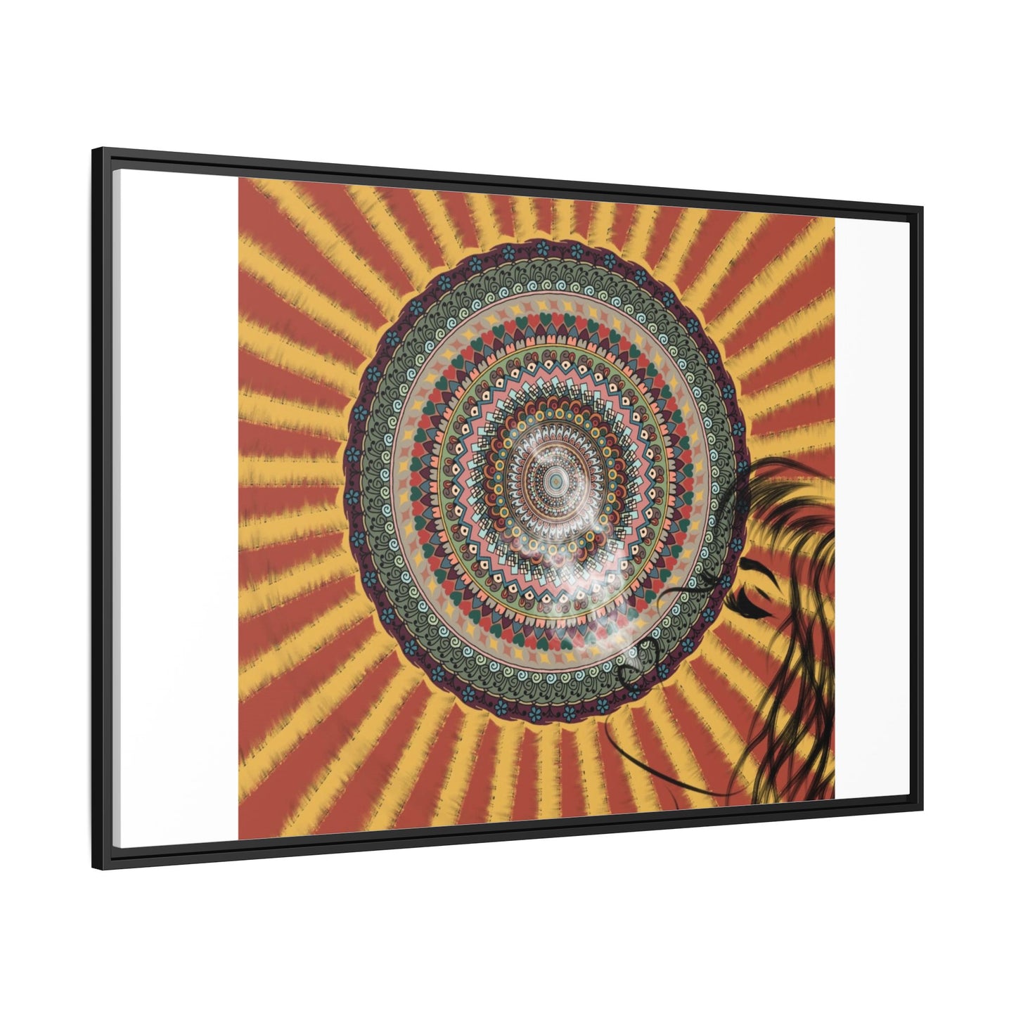 Psychedelic Mandala Sunburst Matte Canvas Framed
