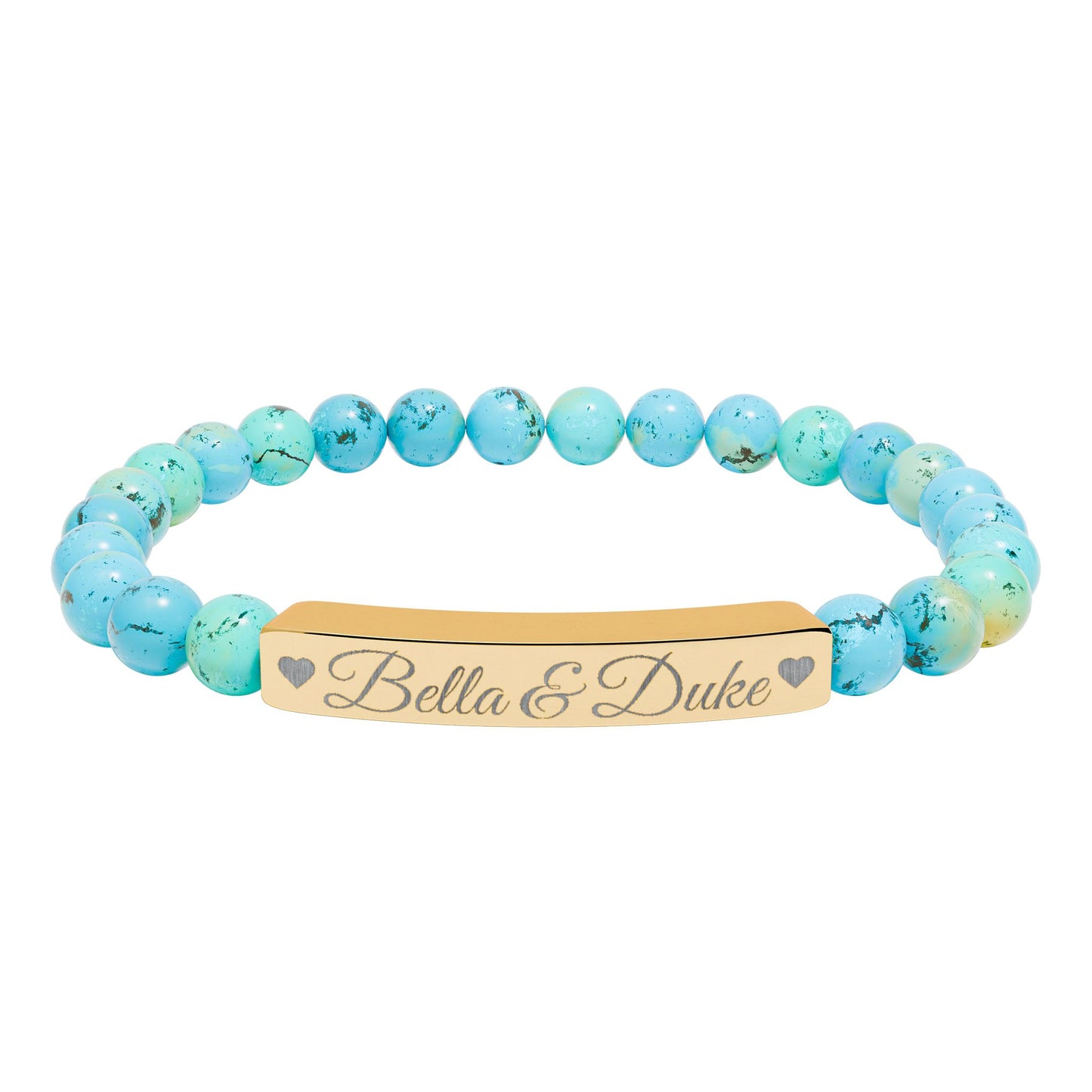 Engravable Natural Stone Bar Bracelet — Personalized Stretch Beaded Bracelet (e.g., "Bella & Duke")