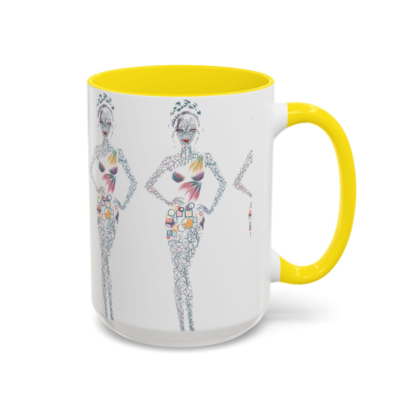 Fashion Illustration Accent Coffee Mug - Chic Floral Dress Sketch (11/15oz)