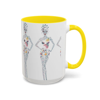 Fashion Illustration Accent Coffee Mug - Chic Floral Dress Sketch (11/15oz)