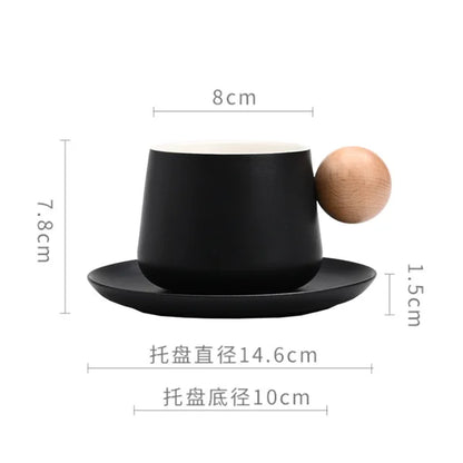 Ensemble tasse et soucoupe à café en céramique Tasses à expresso Poignée en bois de luxe léger Tasse à thé l'après-midi Tasses originales pour femmes Cadeaux de couple