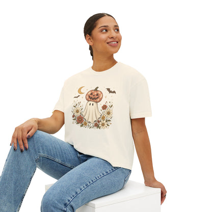 Halloween Pumpkin Ghost Floral Boxy Tee