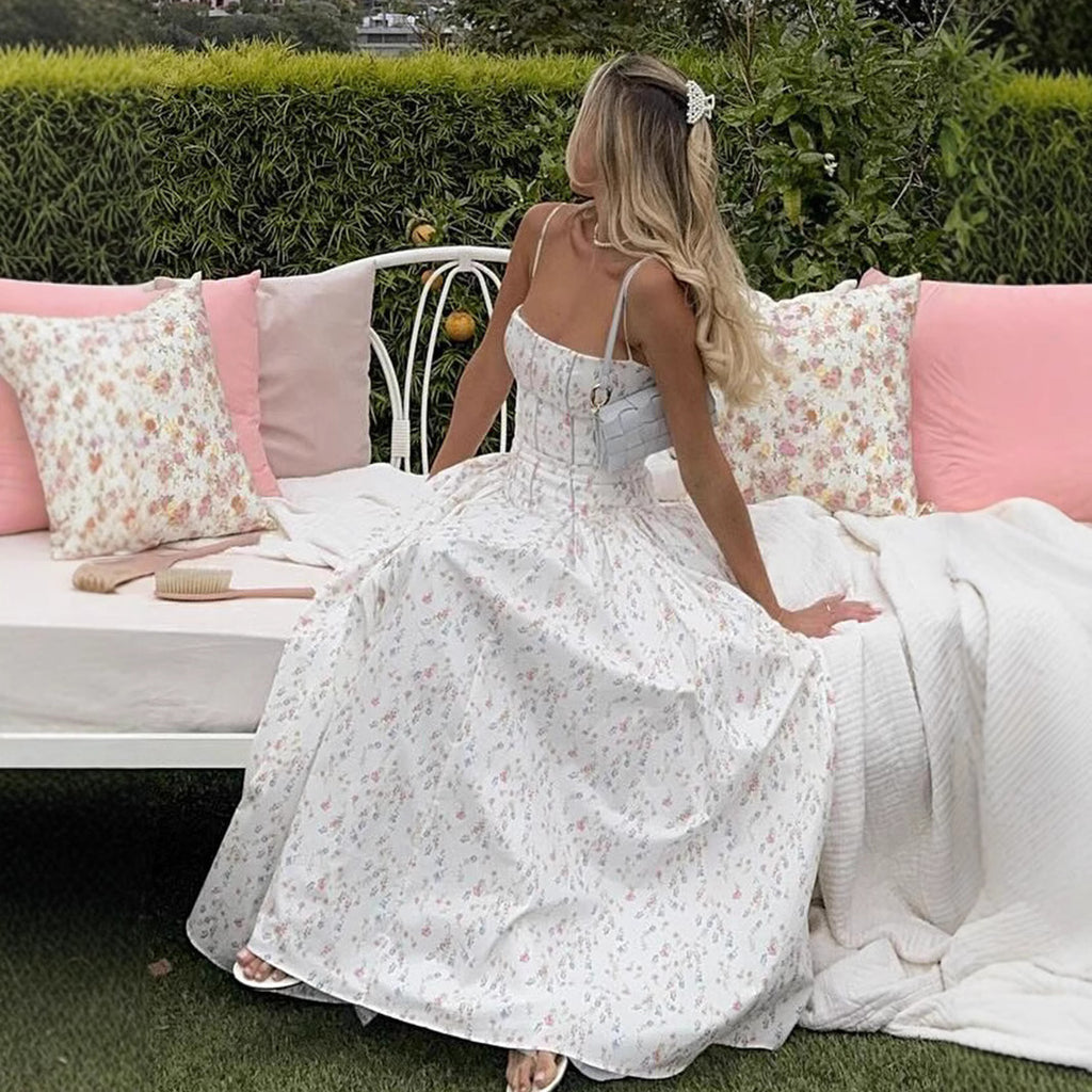 Robe longue sexy sans bretelles imprimée, dos nu ajusté, style élégant et haut de gamme, belle robe d'été