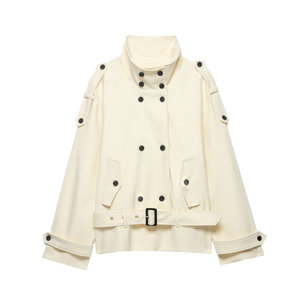 Veste coupe-vent à col montant, épaules incurvées et ceinture, style trajets quotidiens